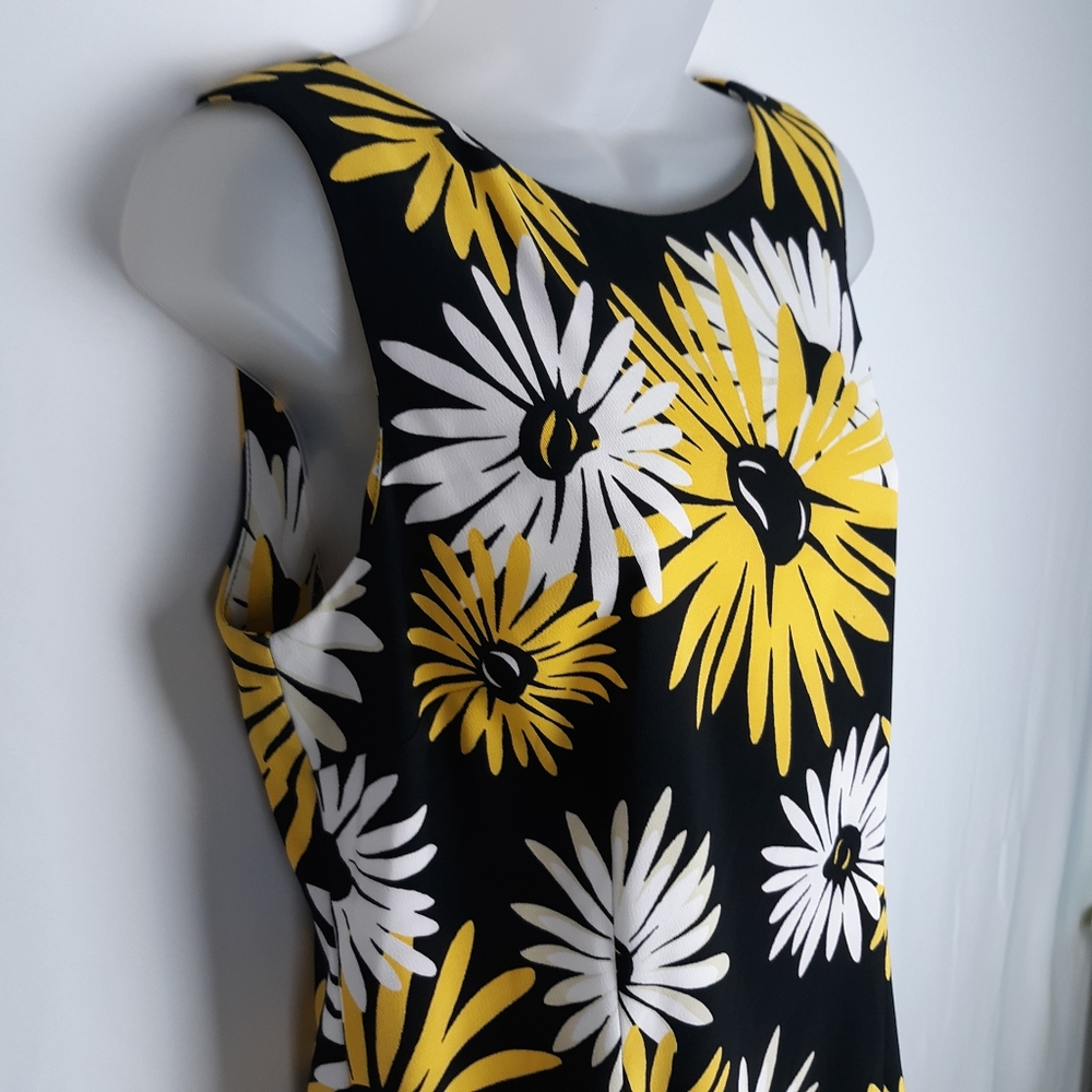 AGB Floral Shift Dress Yellow Black White Size 12 - Picture 3 of 5